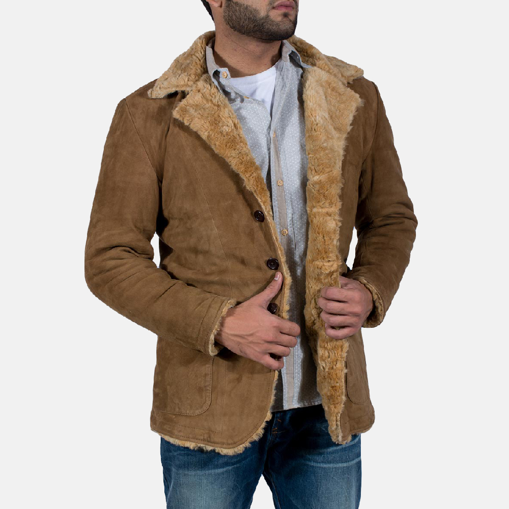 Mens Furlong Beige Leather Coat